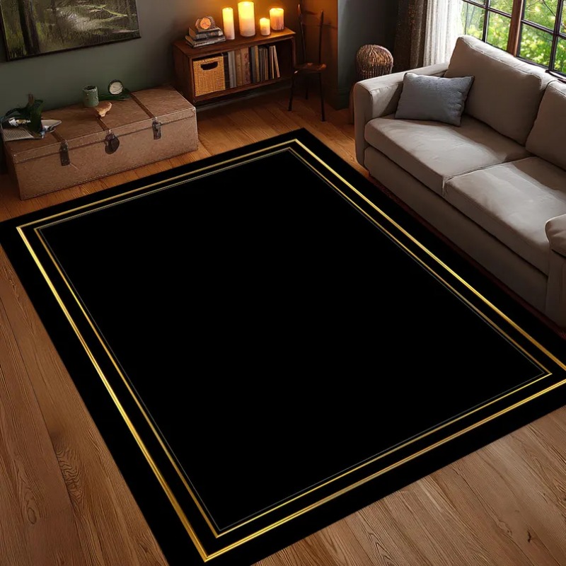 Commercial Printing Format - Modern Black Gold Area Rug Minimalist