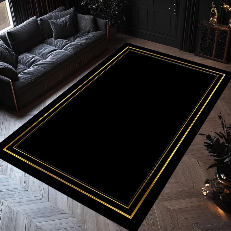 Modern Black Gold Area Rug Min - Commercial Printing Format reseña y precio